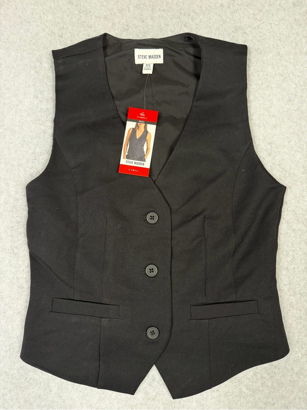 Steve Madden Black Button-Up V-Neck Women’s Vest